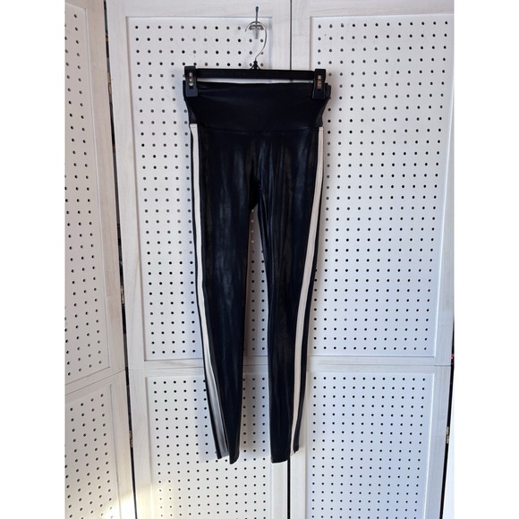 SPANX Pants - Spanx Leggings Womens Size Small Black Faux Leather Side Stripe High Waist